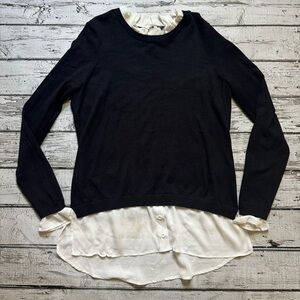 Adrianna Papell Women’s Ruffle Neck Twofer Sweater - Black & White, Size M